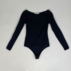 Mango black squared neckline ribbed bodysuit. M.